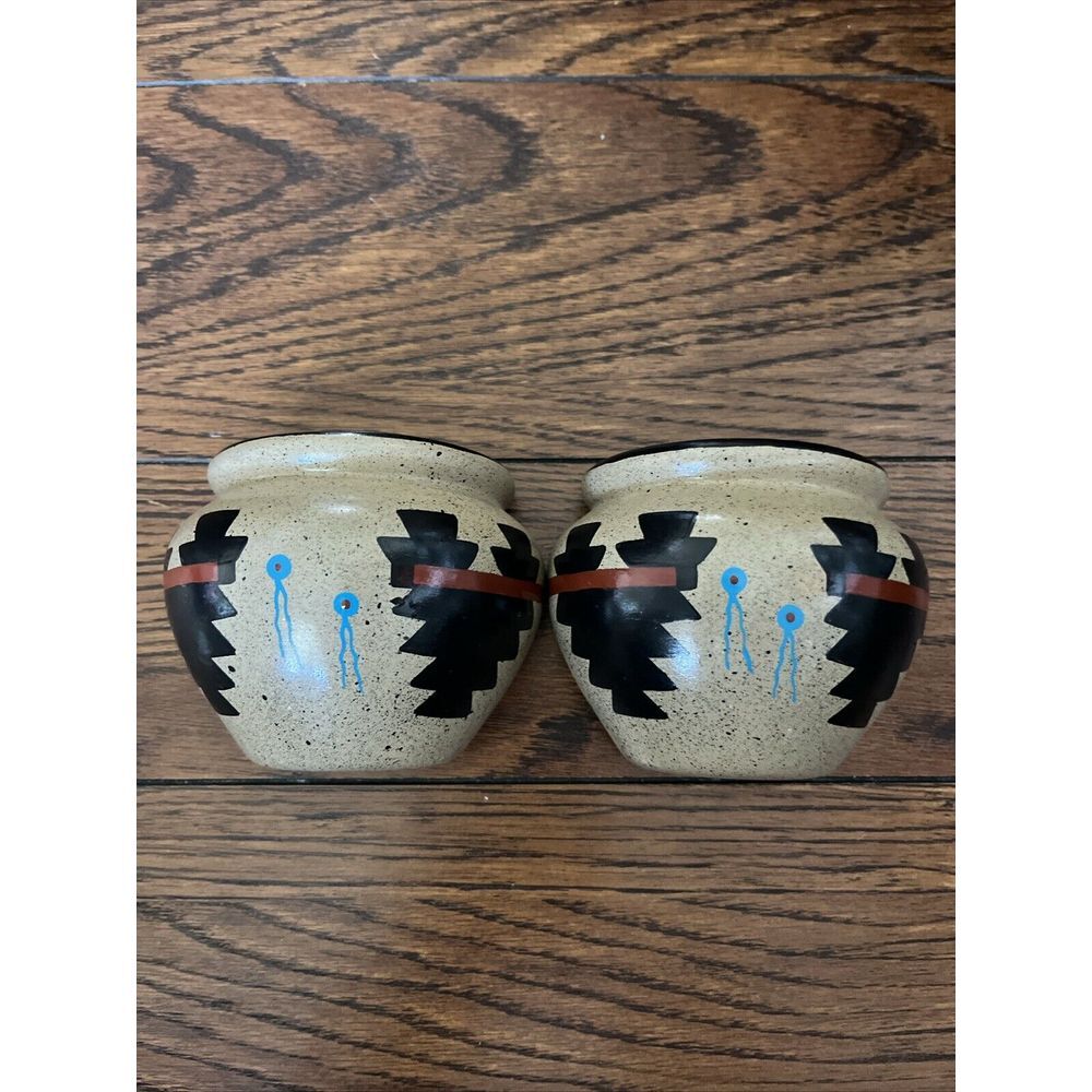 Set Of 2 Native American planters Painted half pots Bud‎ Vases Premade Holes